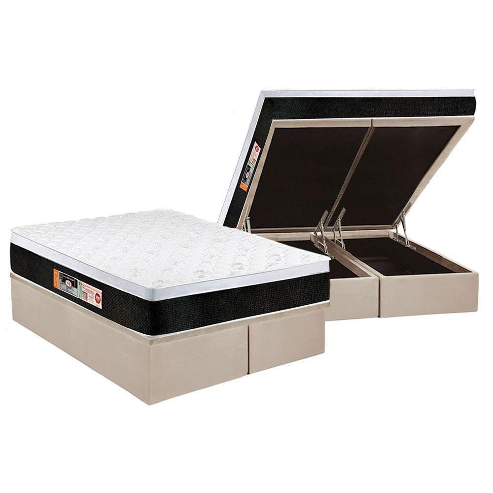 Miniatura Cama Box Baú King: Colchão Espuma D45 Castor Black E White Air Euro Pillow + Base Clean(193X203)