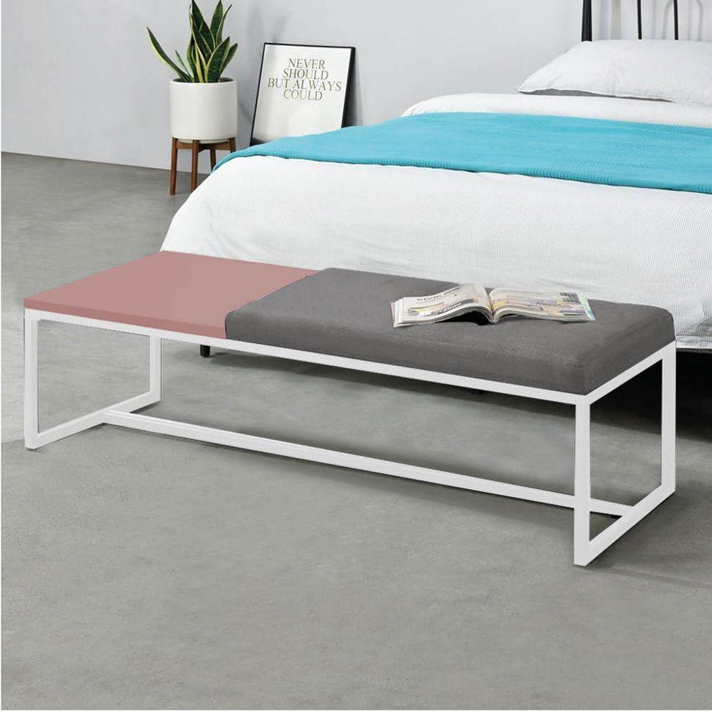 Miniatura Calçadeira Recamier Londres 140cm Branco Sintético Cinza Mdf Rose - Ahazzo Móveis