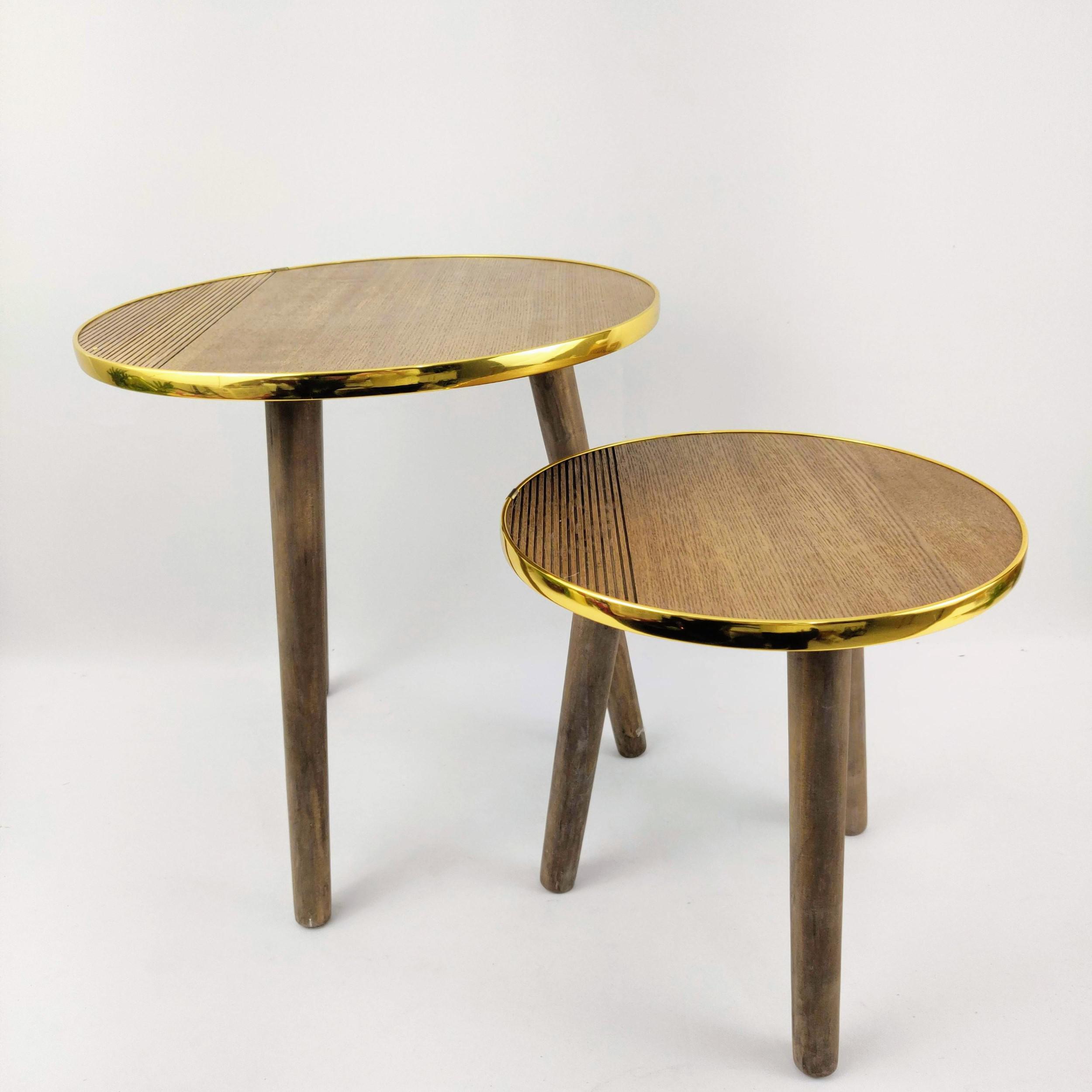 Miniatura Mesa Lateral Centro Metal Madeira Dourado 40/30Cm 2 Peças