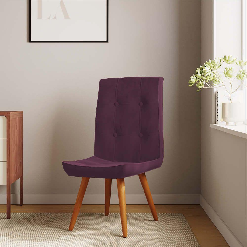 Miniatura Conjunto 03 Cadeira De Jantar Drop Com Botão Base Pé Palito Castanho Suede Roxo