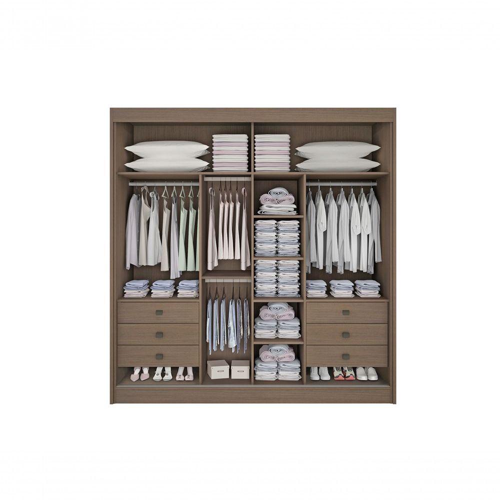Miniatura Guarda Roupa Titanium Ripado 2 Portas 6 Gavetas Com Espelho Sem Pés D' Doro Castanho-off White-ripado