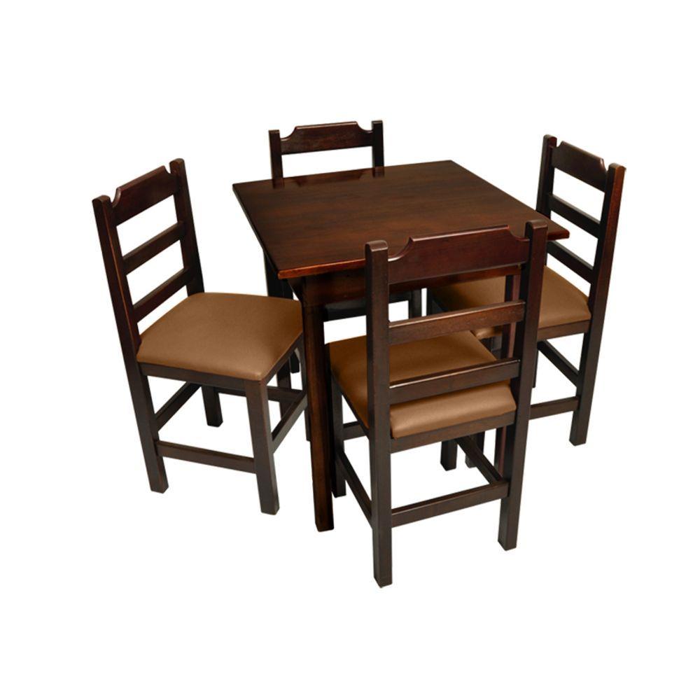 Miniatura Jogo De Mesa 4 Cadeiras Estofada De Madeira Fixo 80x80 Natural Marrom - Marrom