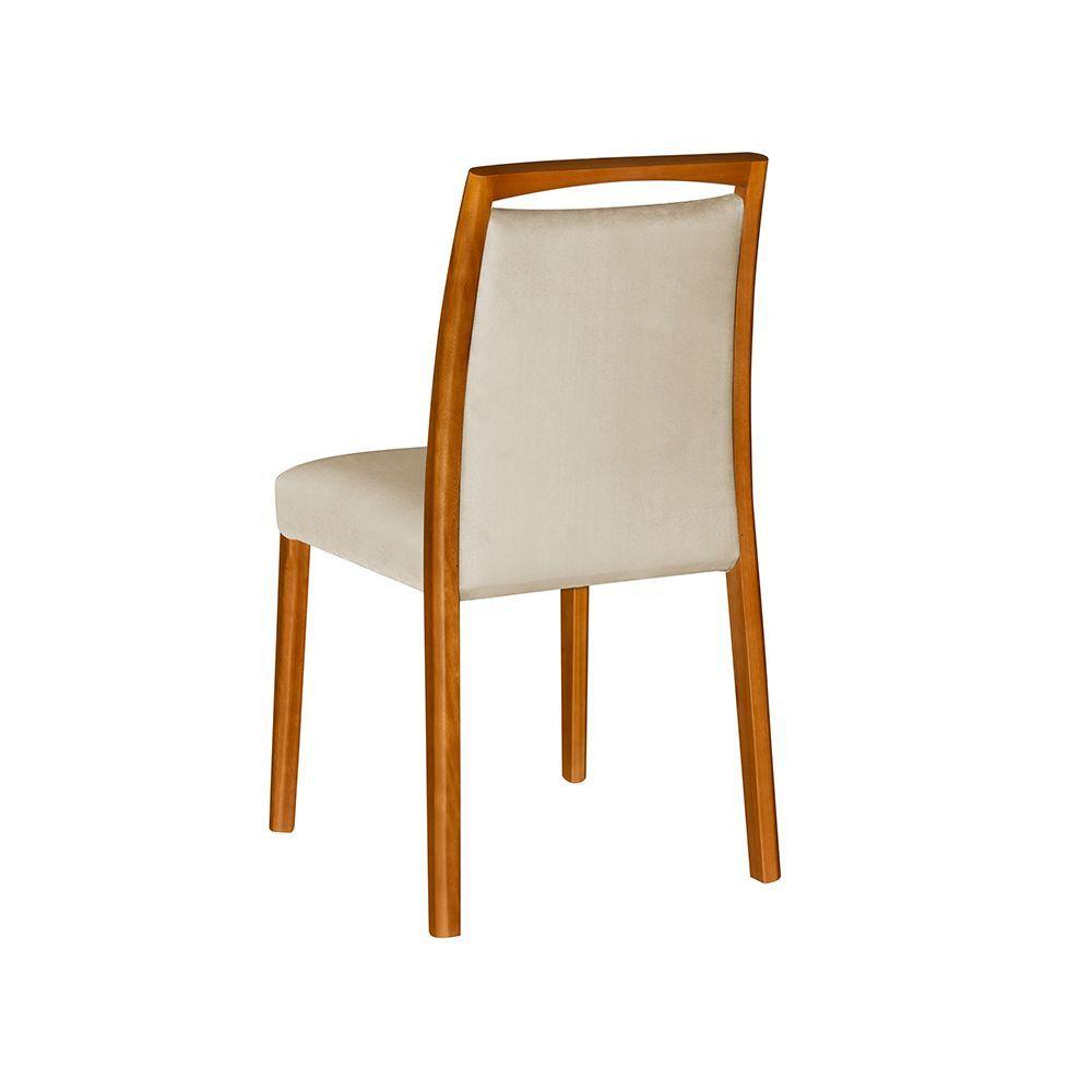 Miniatura Kit 2 Cadeiras De Jantar Estofadas Jade Linho Bege Base Madeira Maciça Mel - Cor: Bege