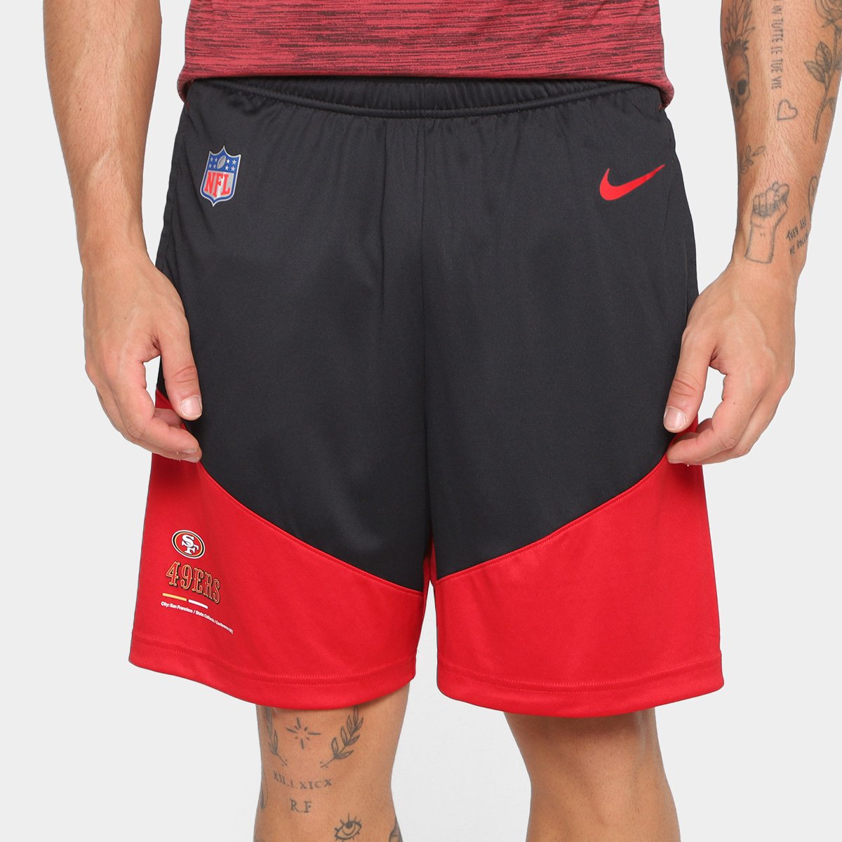Miniatura Bermuda NFL San Francisco 49ers Nike Dri-Fit Knit Masculina Preto+Vermelho - EGG