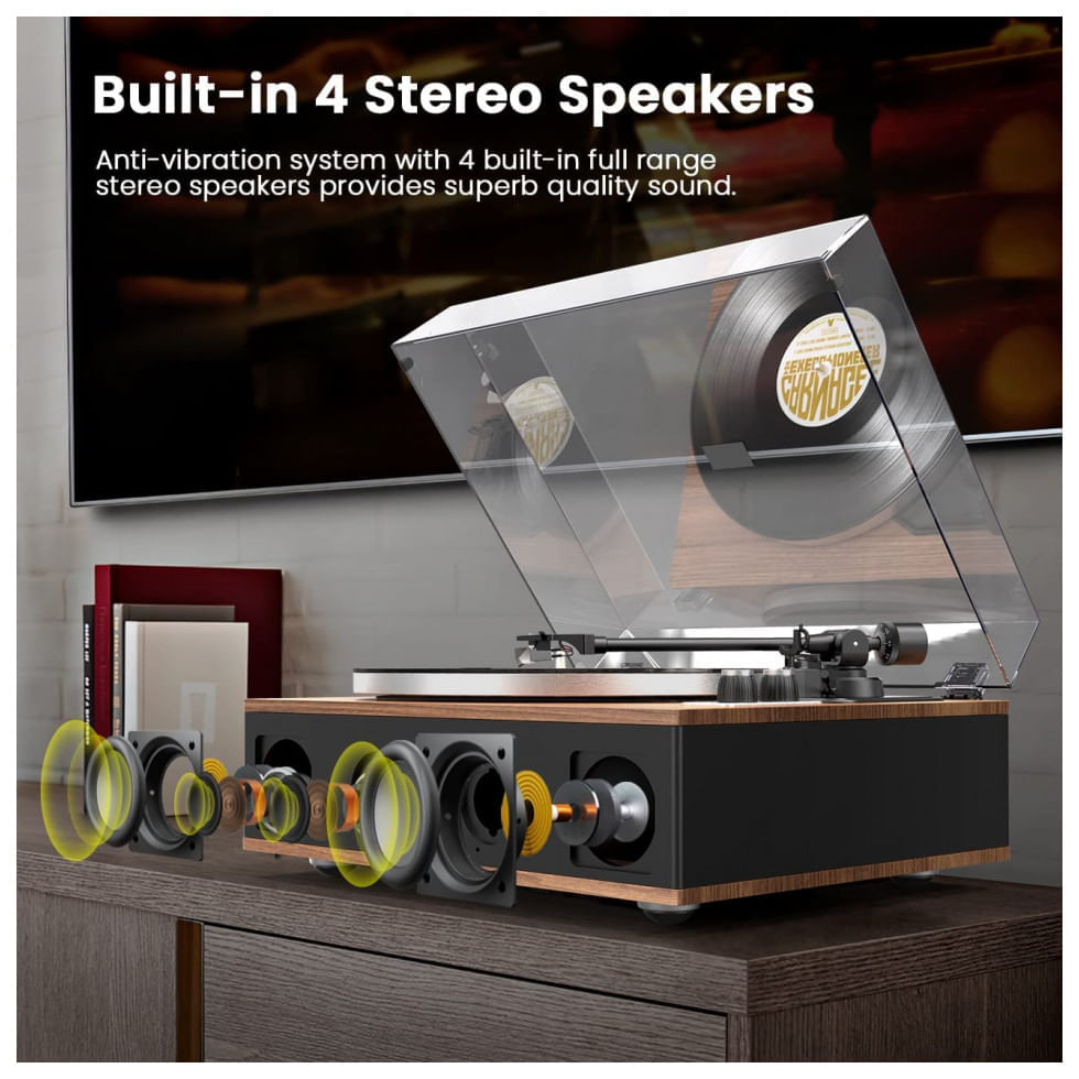 Vitrola Toca Discos Retrô 2 Velocidades com Bluetooth e Alto Falantes Embutidos, 110V, ANGELS HORN, HP H019 0R US, Preto