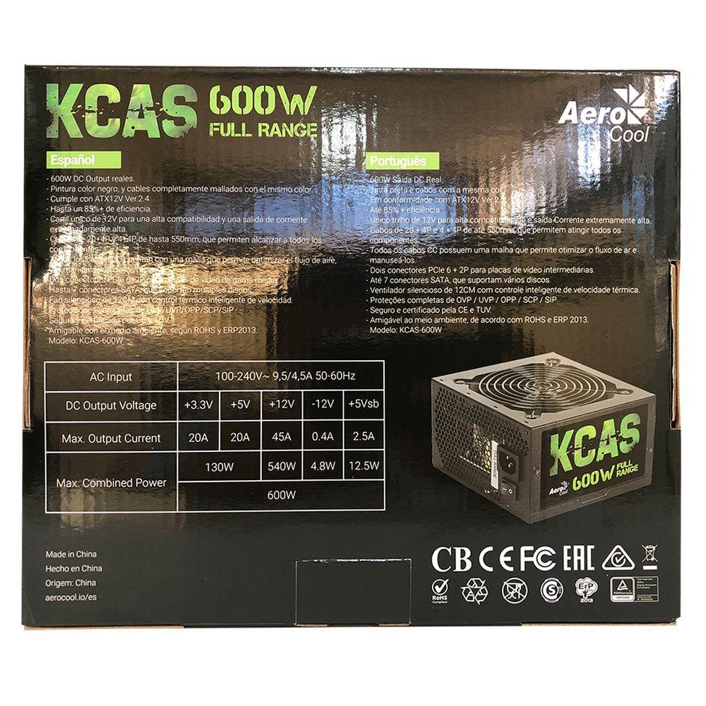 Miniatura Fonte Gamer Aerocool Kcas 600W 80 Plus Bronze Full Range Pfc