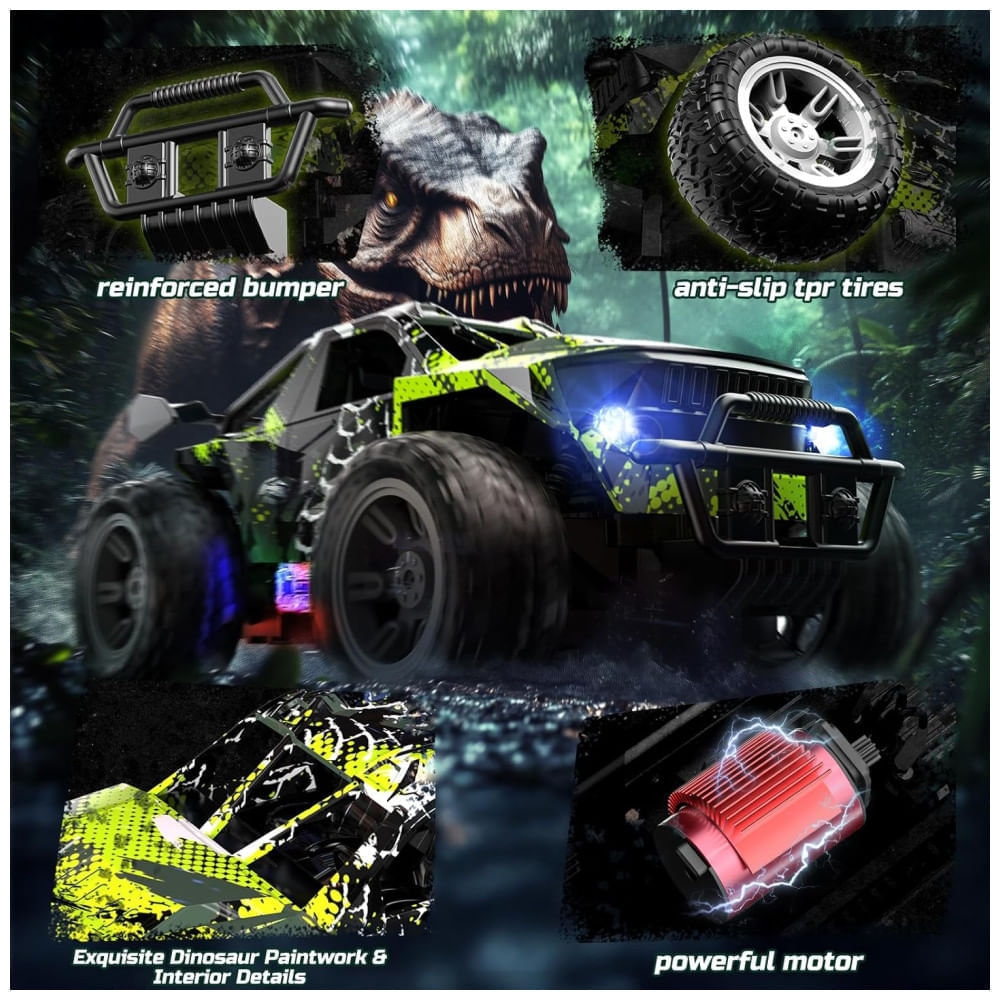 Miniatura Mini Caminhão de Controle Remoto DEERC com Luzes de LED, Brinquedo Monster Truck 1:18 2.4Ghz para Meninos, 2 Baterias e Modo Turbo