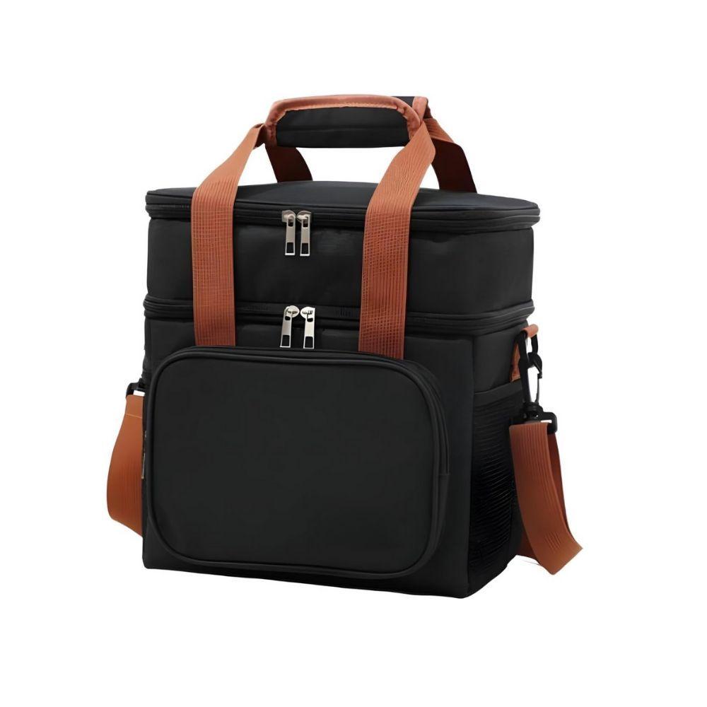 Miniatura Bolsa Termica Marmita Lancheira Multiuso Alça Trabalho Passeio Academia Dois Compartimento Preto