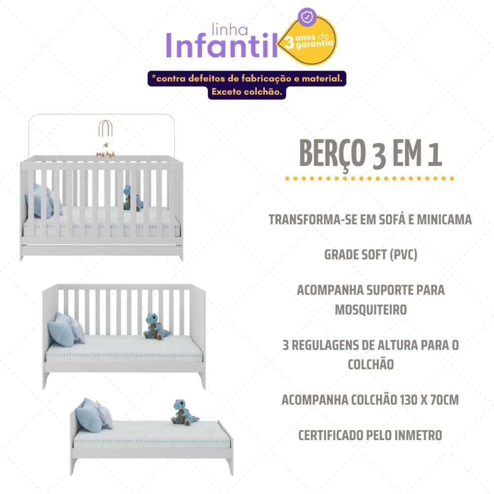 Miniatura Berço Americano 3 em 1 com Colchão Incluso Multimóveis MP0527PA Branco