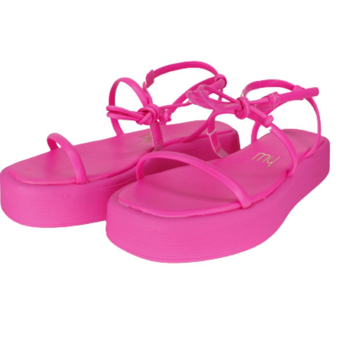 Miniatura Sandália My Shoes Salto Baixo Rosa Fluor 3cm