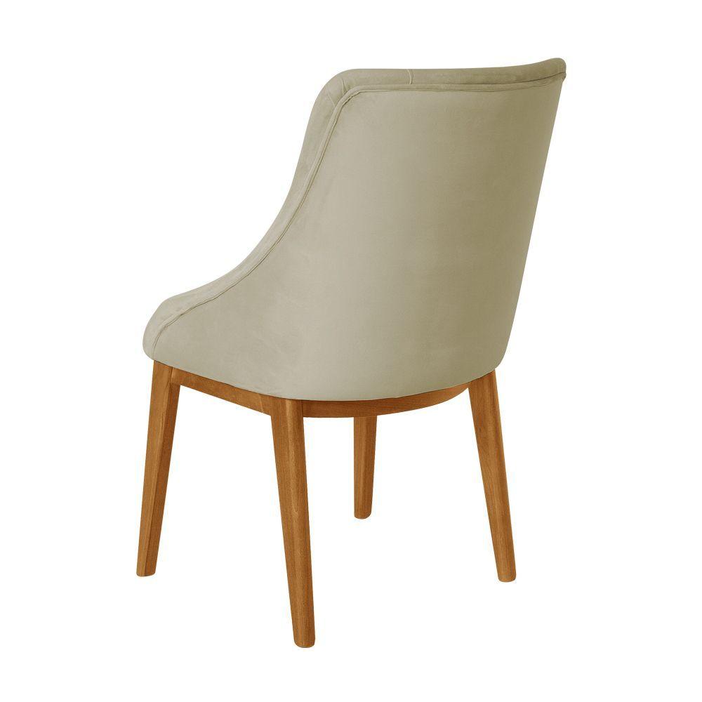 Miniatura Kit 2 Cadeiras De Jantar Elisa Nobre Estofada Capitonê Veludo Bege Base Madeira Maciça Mel