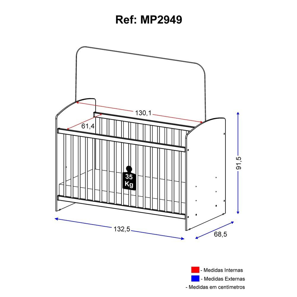 Miniatura Berço com Colchão Incluso certificado INMETRO OLAF Plus Multimóveis Branco Neve