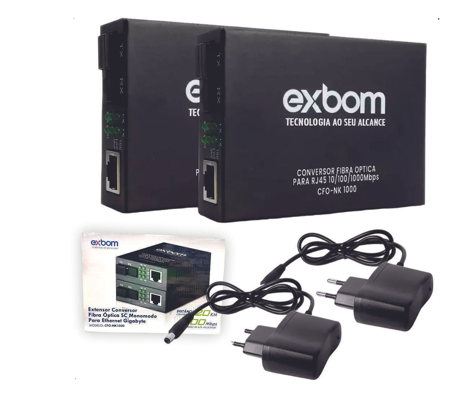Miniatura Par Conversor Mídia Fibra Óptica A+B Gigabit 1000 Mbps Rj45