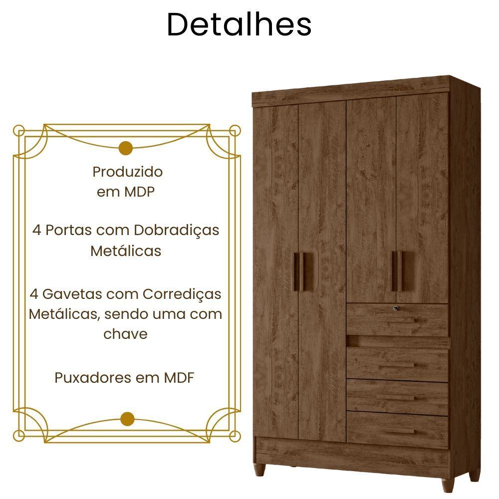 Guarda Roupa Solteiro Sobral 4 Portas Castanho Wood Moval