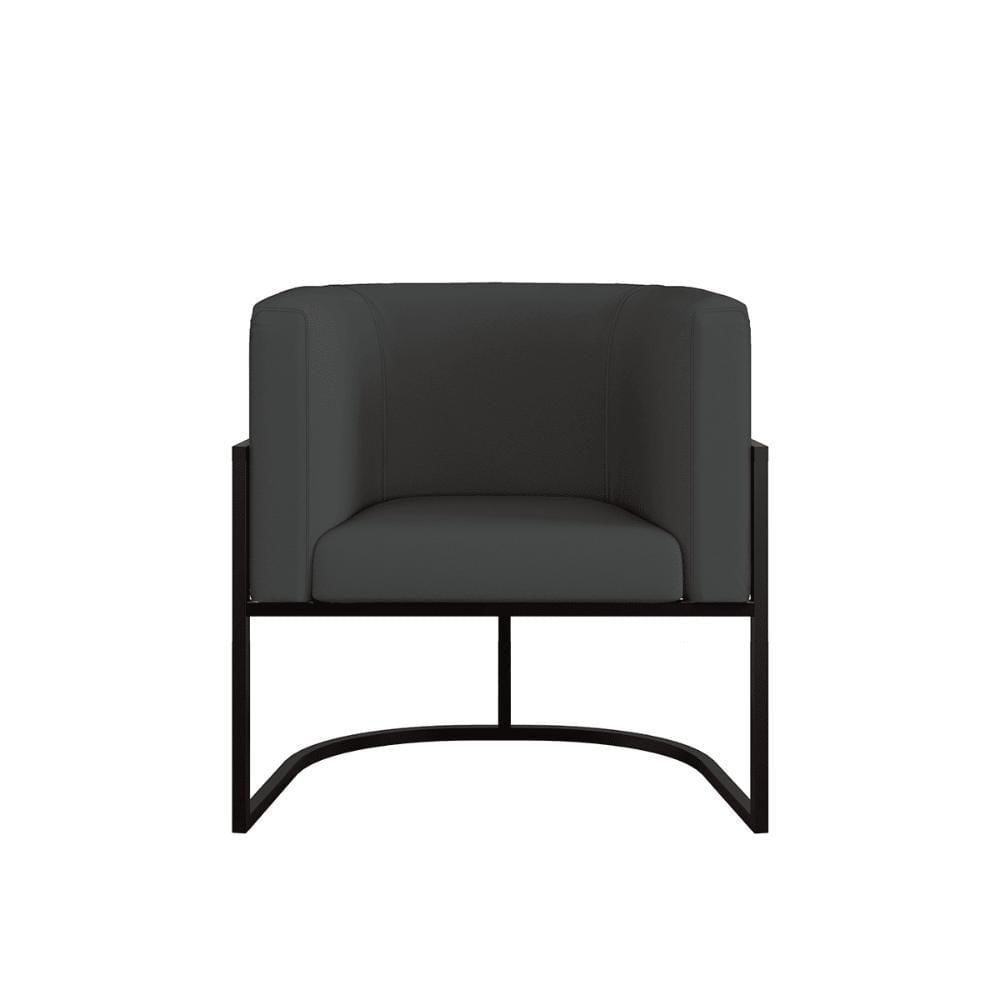 Miniatura Poltrona Corino Decorativa Lua Recepção Base Ferro Black Cinza