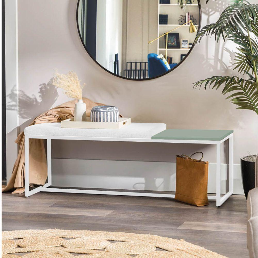 Miniatura Banco Recamier Puff 195cm Industrial Branco Corino Branco Tampo Quadrado Mdf Verde