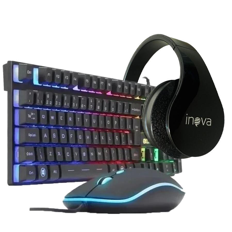 Miniatura Kit Teclado Mouse Gamer Bk-G550 + Fone De Ouvido N818 Preto