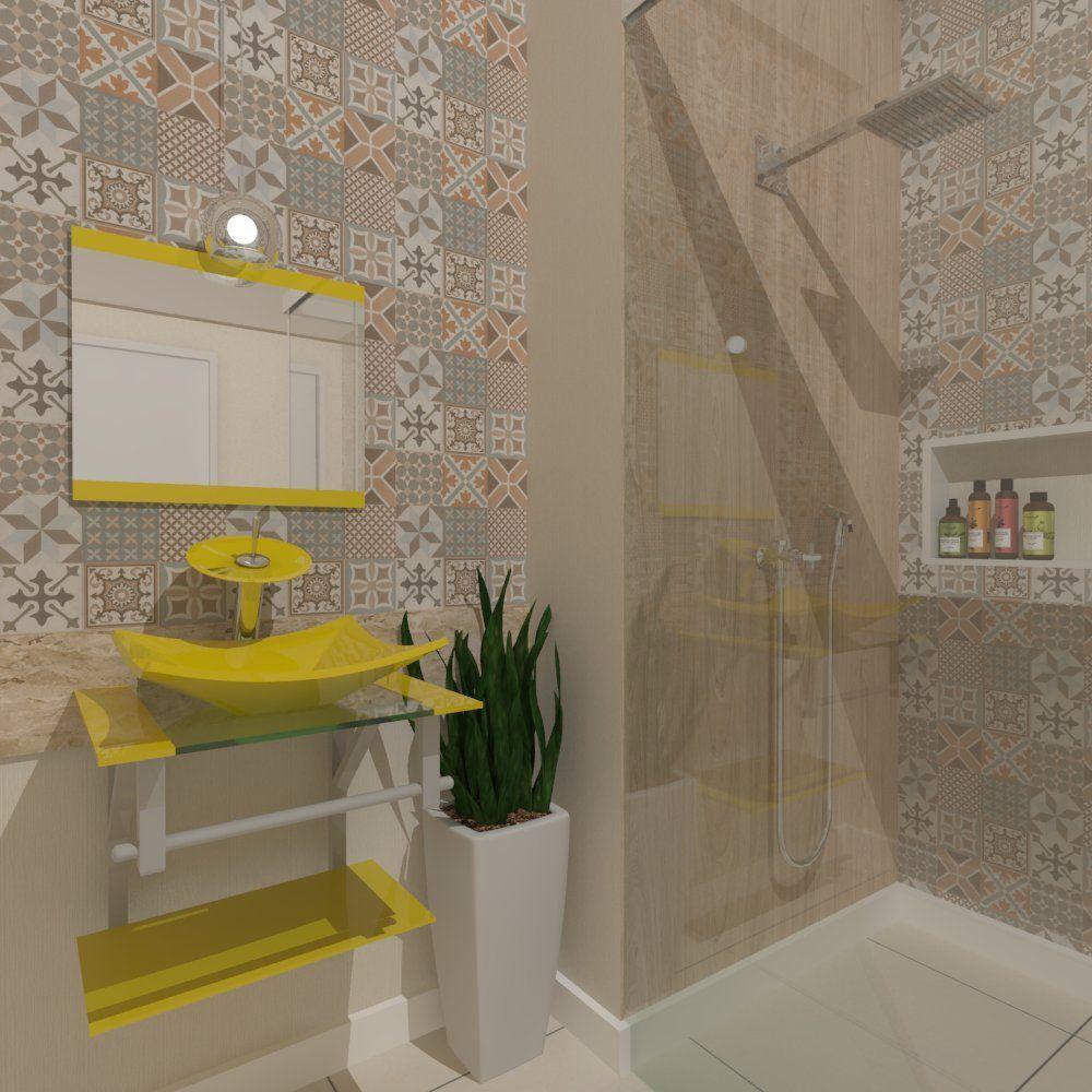 Miniatura Gabinete De Vidro Para Banheiro 45cm Com Cuba Quadrada Cor:amarelo