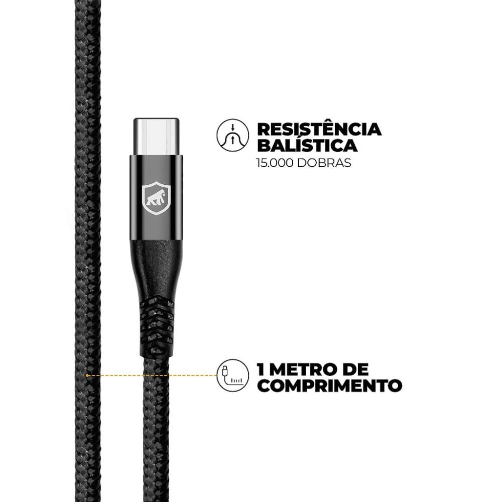 Miniatura Cabo Raptor - Tipo C / Type C - Preto - 1M - Gshield
