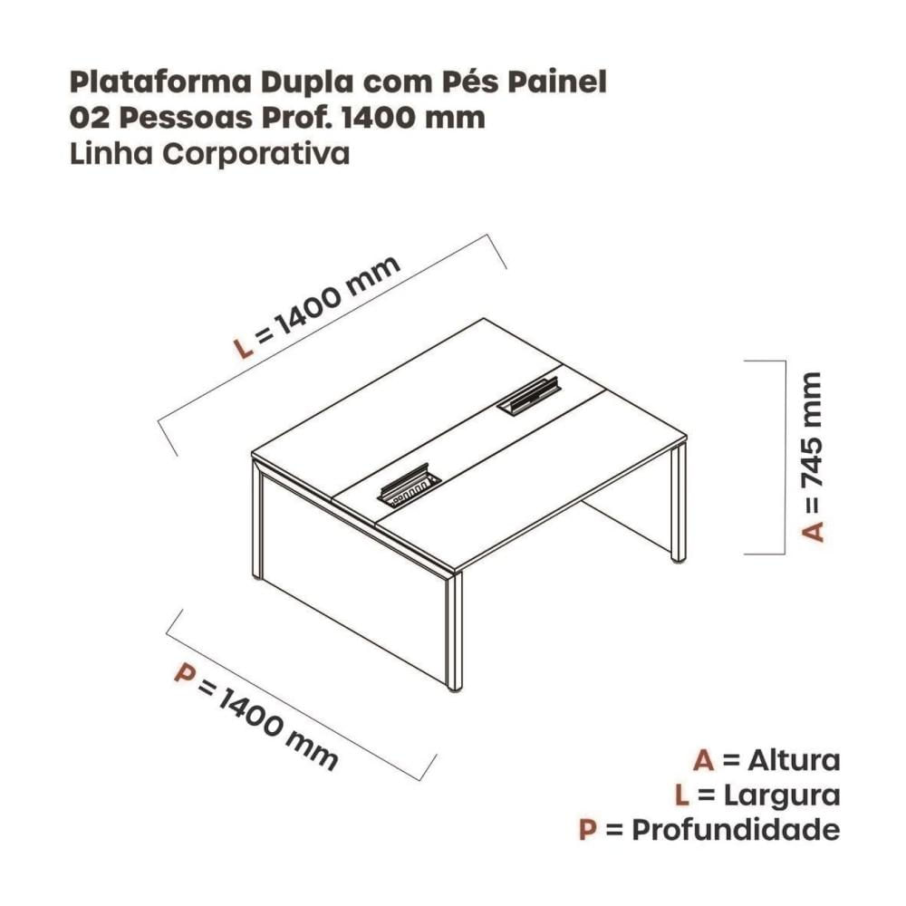 Miniatura Mesa de Plataforma Dupla para 2 Pessoas Corporativa 140x140/2p Nogueira casbalanca/Preto