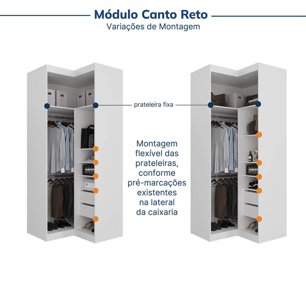 Guarda-roupa Modulado de Canto 10 Portas 6 Peças Hera Cabecasa Madeiramadeira Branco Geada/Cinza