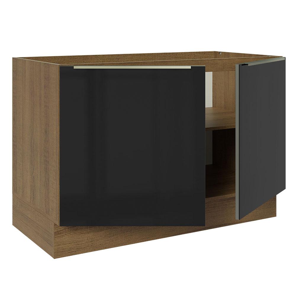 Miniatura Balcão Gabinete de Pia Madesa Lux 120 cm 2 Portas - Rustic/Preto Rustic/Preto