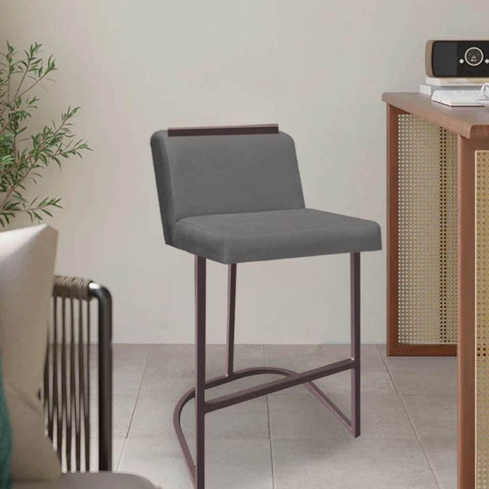Miniatura Banqueta Com Encosto Ninna Bistrô Cozinha Aplique Ferro Marrom Sintético Cinza - Ahazzo Móveis