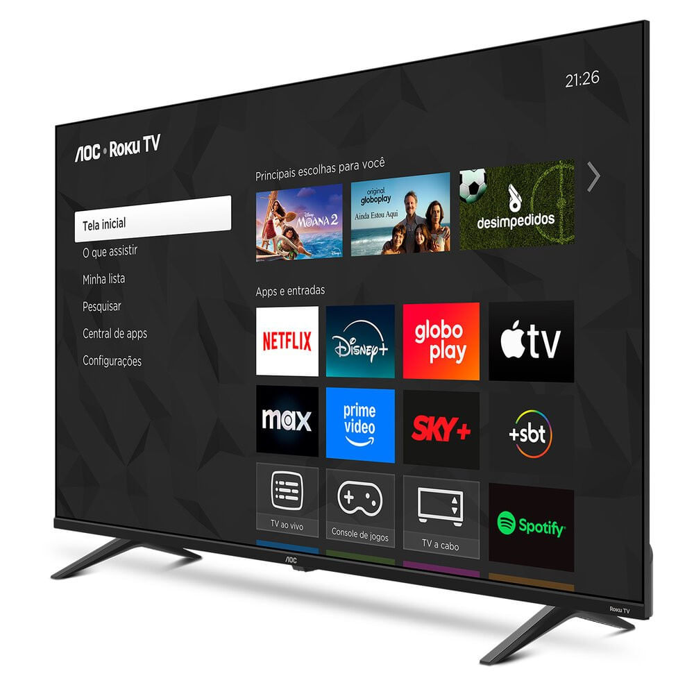 Smart TV AOC 50 Polegadas, DLED, 4K, Roku TV - 50U7045/78G Preto - Bivolt