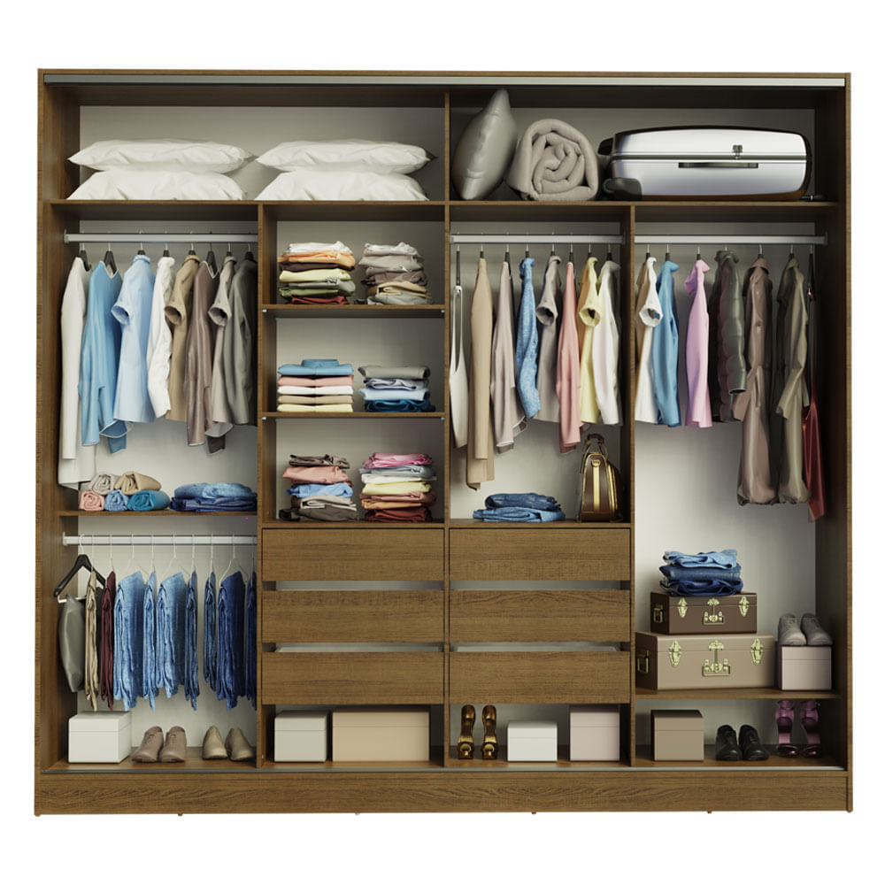 Guarda-Roupa Casal Madesa Apolo 4 Portas de Correr Rustic Cor:Rustic