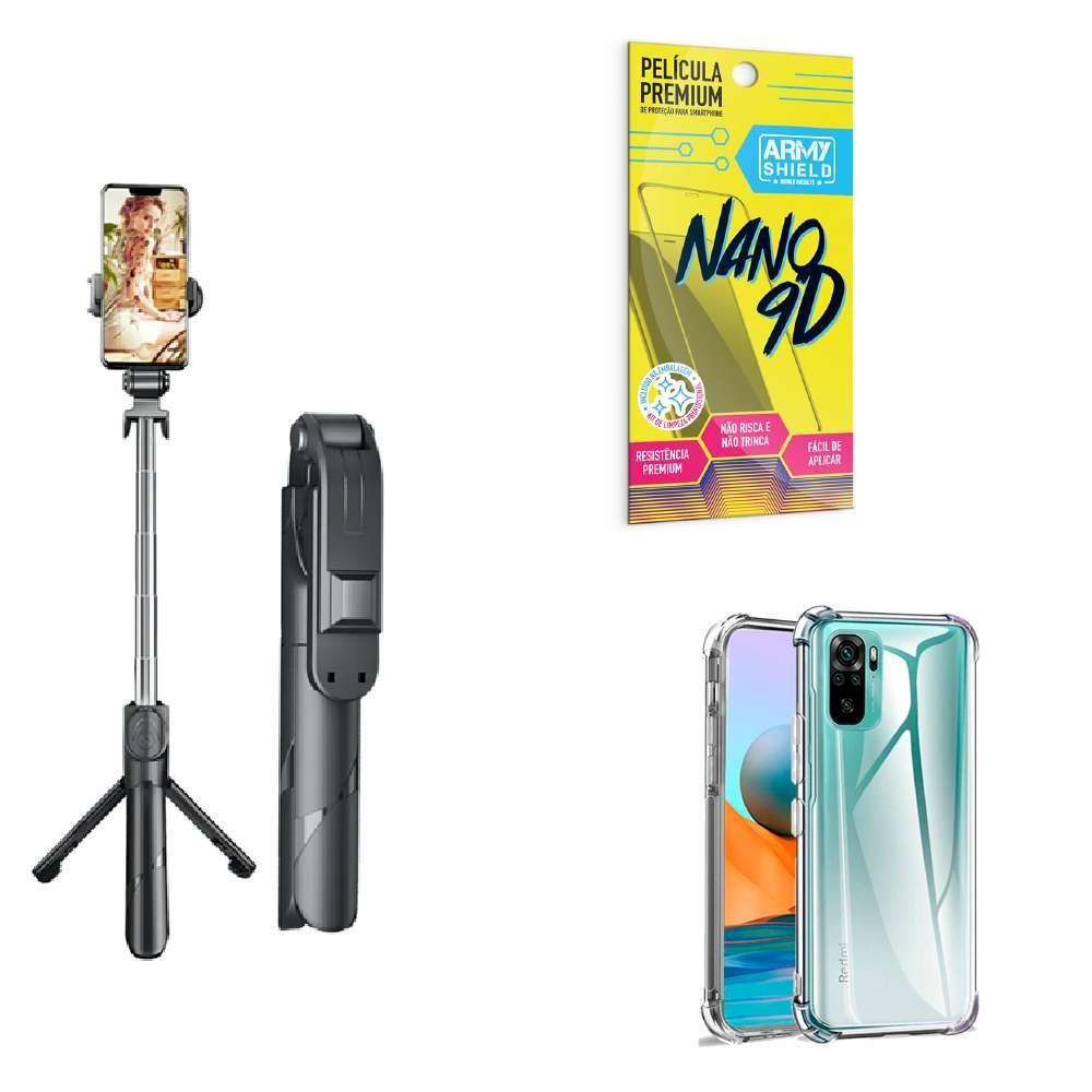 Miniatura Tripé De Selfie + Capinha Xiaomi Mi Note 10S + Película 9D