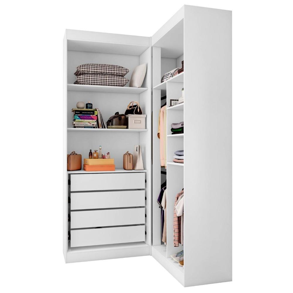 Miniatura Guarda Roupa Closet Casal sem Portas Canto em L com 4 Gavetas e 3 Cabideiros Versatille Yescasa Branco