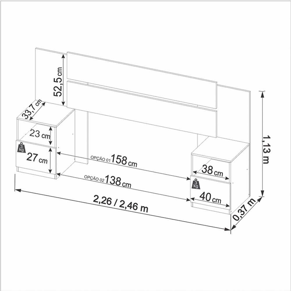 Miniatura Cabeceira Extensível Com 2 Mesas De Apoio Londres Prime Móveis Imop Branco Neve