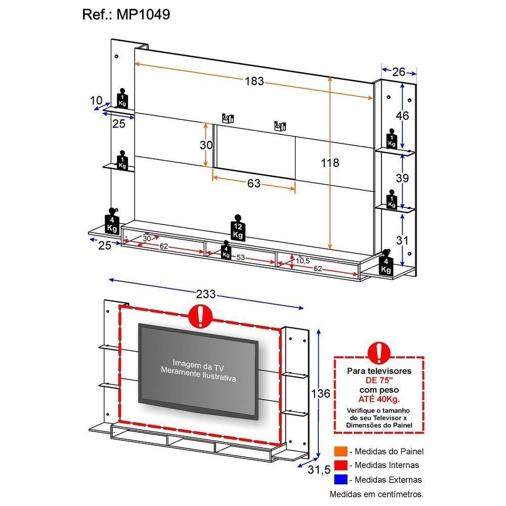 Miniatura Painel Com Suporte Tv 75" Web Multimóveis Mp1049 Branco