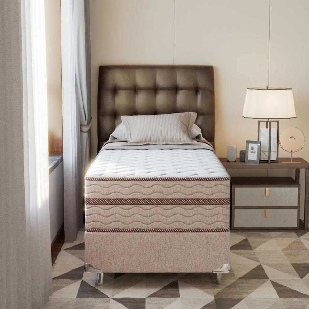 Cama Box Solteiro 88x188x63cm Molas Ensacadas Sonhare Montreal Bege