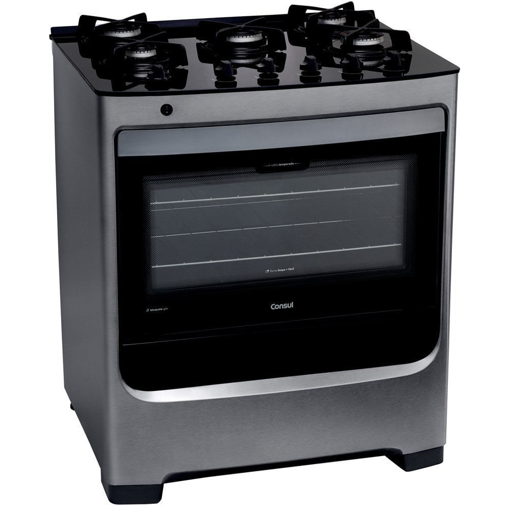 Miniatura Fogão 5 Bocas a Gás de Piso Mesa de Vidro Consul CFS5VAR Inox - Bivolt
