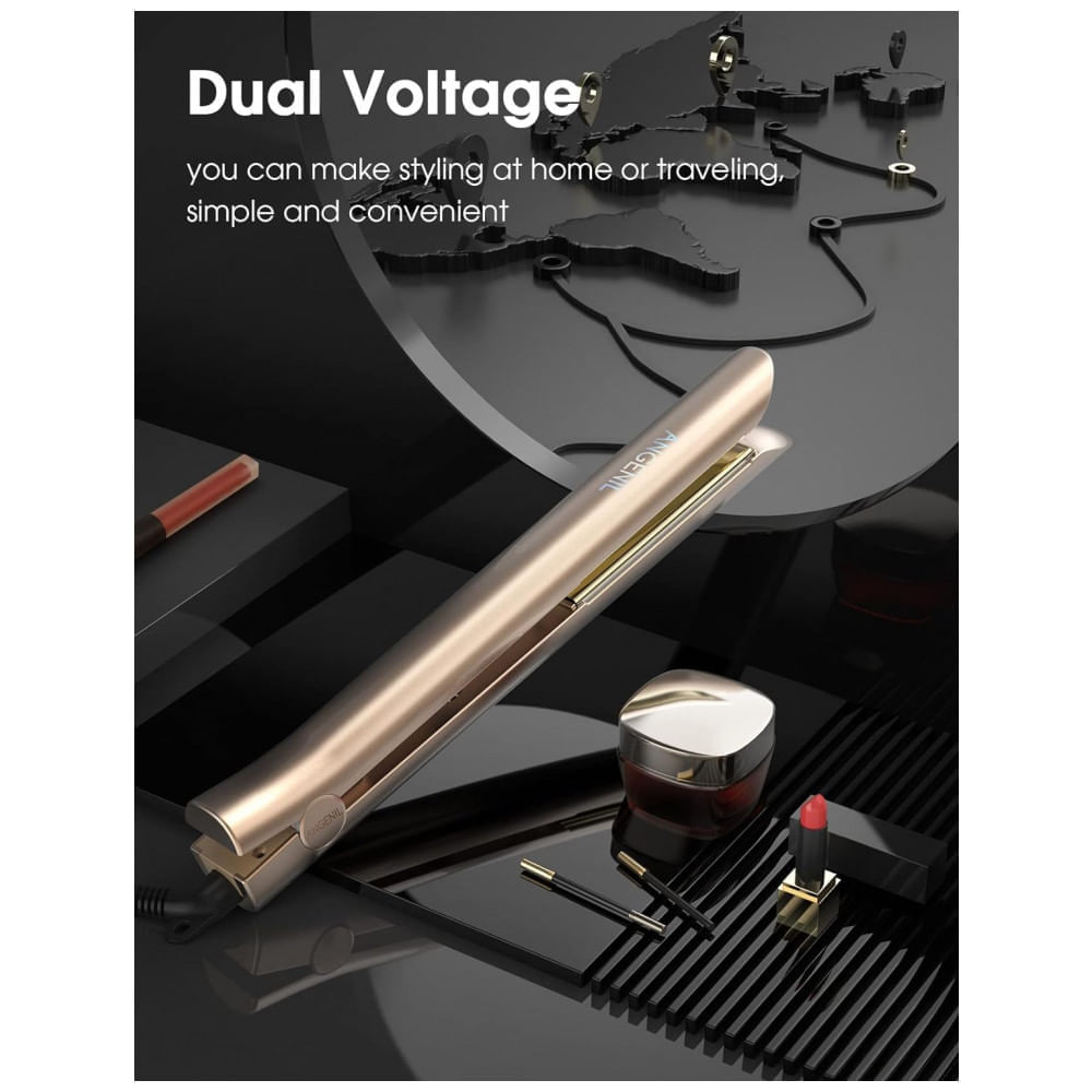 Miniatura Chapinha Prancha de Cabelo Profissional 2 em 1 com Placa Cerâmica e Visor LED, Bivolt, ANGENIL HS 068B, Dourado