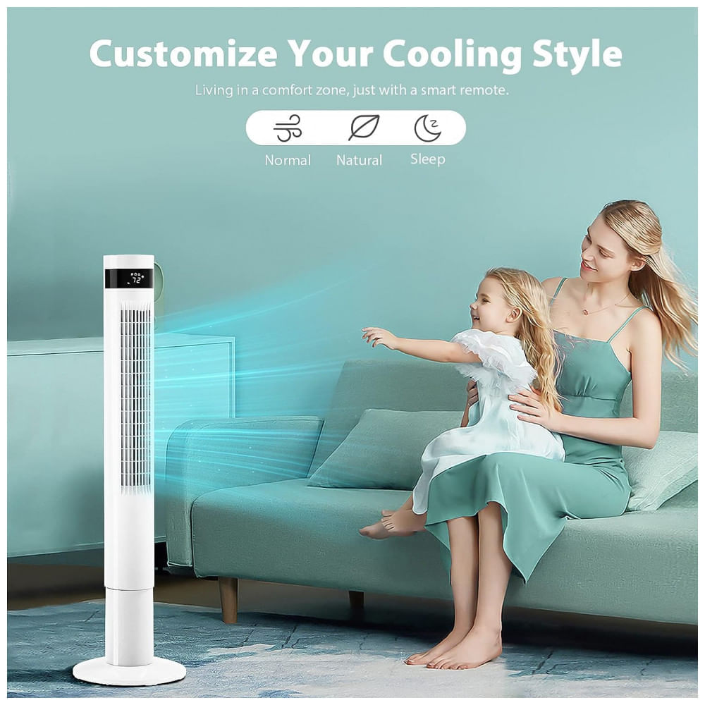 Miniatura Ventilador de Torre Oscilante com 3 Velocidades, Modo Silencioso e Controle Remoto, 110V Antarctic Star, Branco