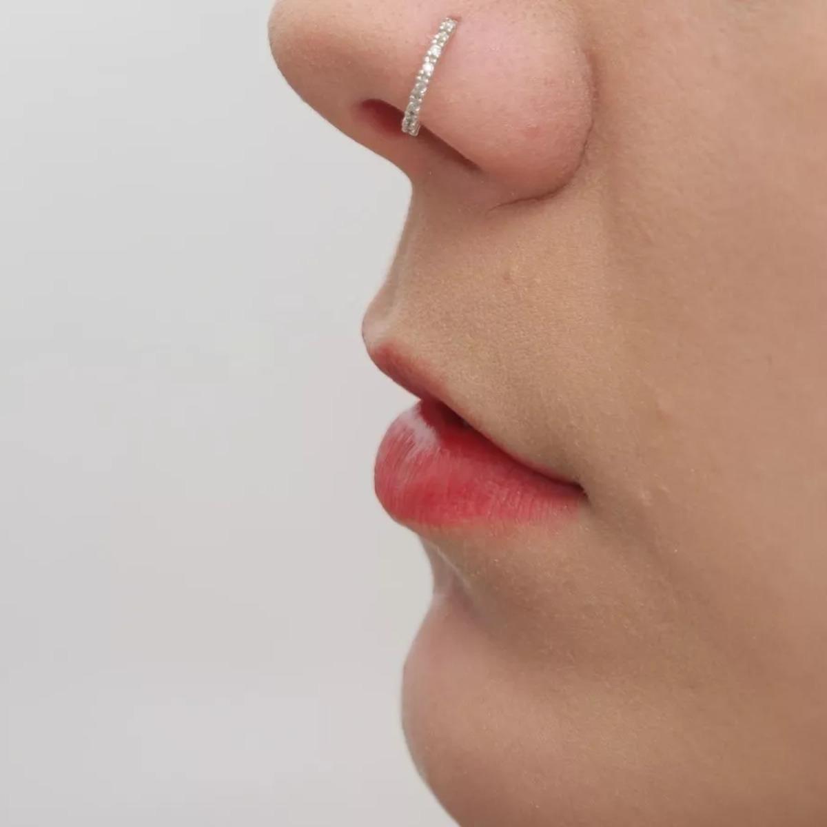 Miniatura Piercing Nariz Argola Cravejada Prata 925 8Mm