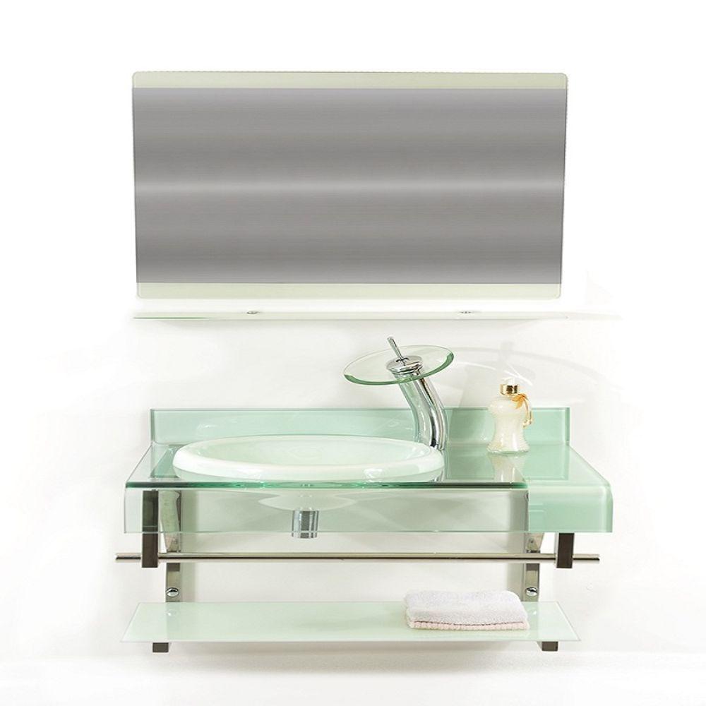 Gabinete De Vidro 60cm Curvado Duplo Inox Com Cuba Chapéu - Branco