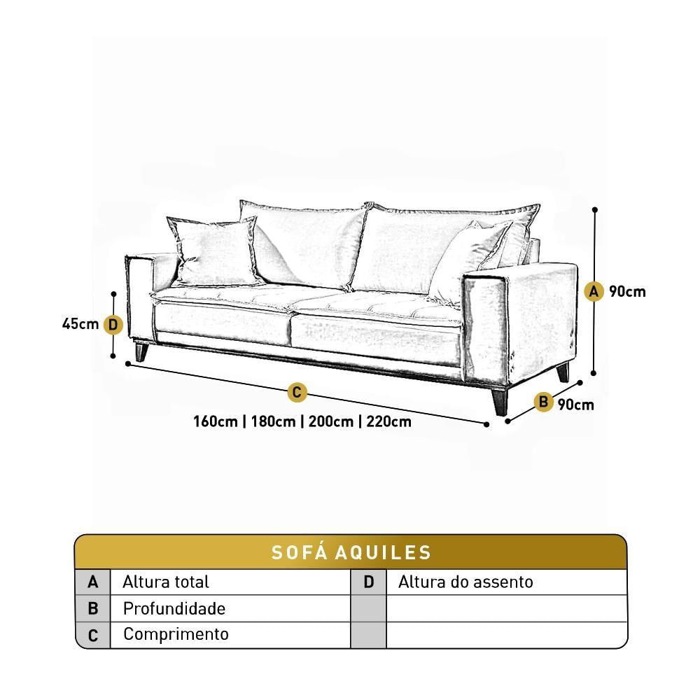 Miniatura Sofá Fixo Aquiles 3 Lugares Luxo 1,80m Castellar Móbile Linho Bege