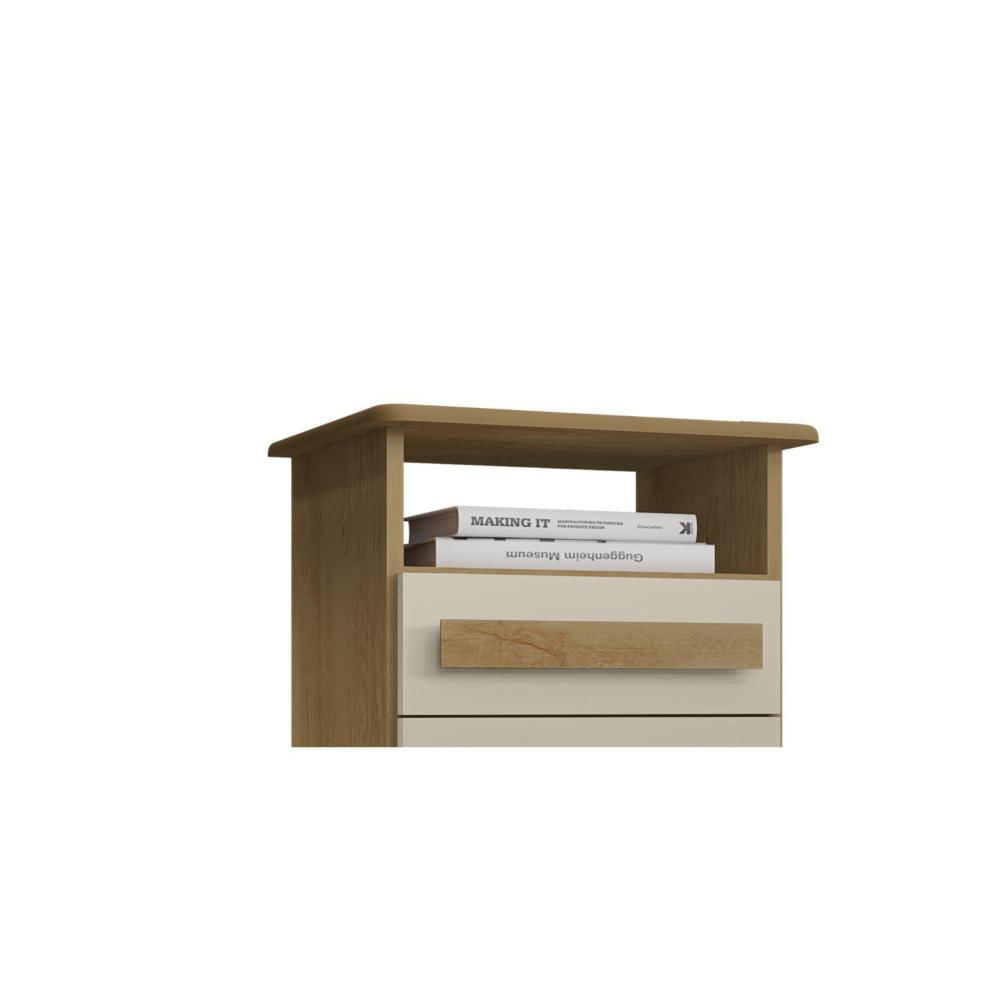 Miniatura Mesa de Cabeceira 2 Gavetas 2 Nichos Turim Cinamomo/Off White