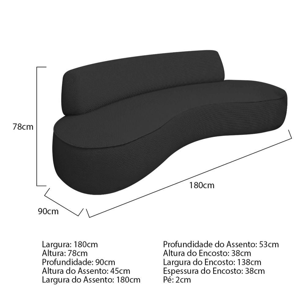 Sofá Curvo 180cm 2 Lugares E 2 Poltrona Amsterdã Linho - Amarena Móveis Cor Preto