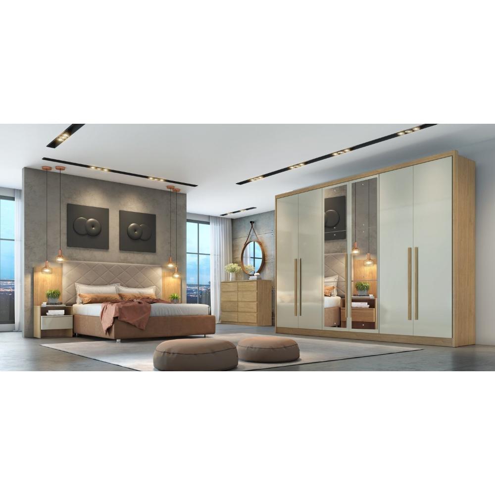 Miniatura Guarda Roupa 6 Portas 6 Gavetas com Espelho Reno Novo Horizonte Cumaru Fendi