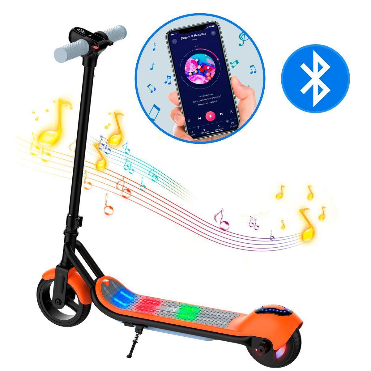 Miniatura Patinete Elétrico Infantil Portátil Bluetooth Led Laranja