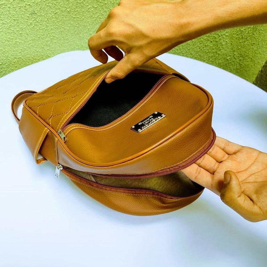 Miniatura Bolsa Mochila Marrom Claro Feminina Barata Moderna Elegante