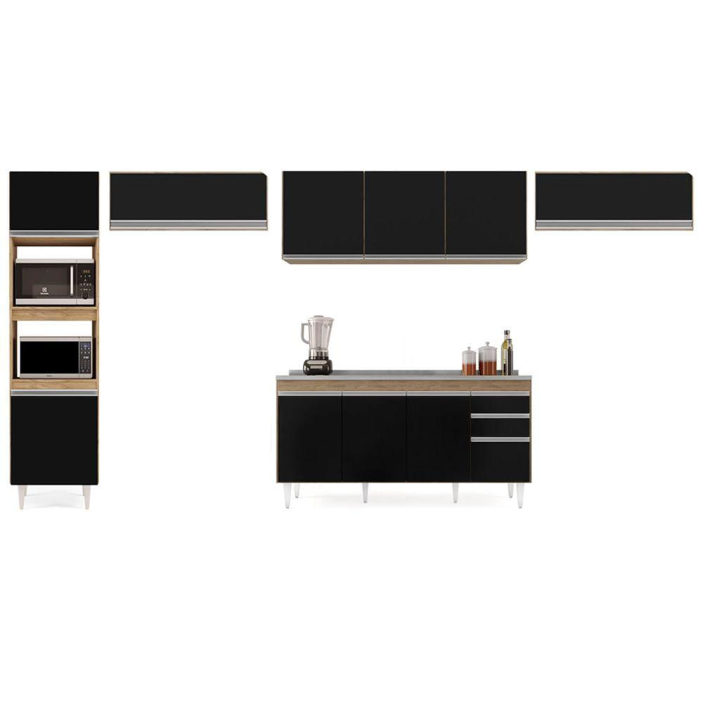 Miniatura Armário De Cozinha Modulada 5 Peças Cp16 Balcão Sem Tampo Castanho/preto - Lumil