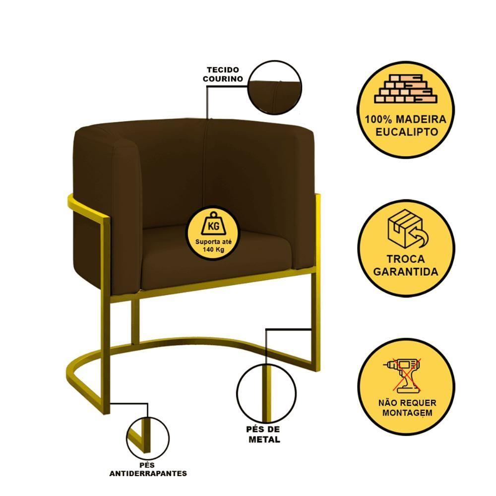 Miniatura Poltrona Corino Decorativa Lua Recepção Base Ferro Gold Marrom