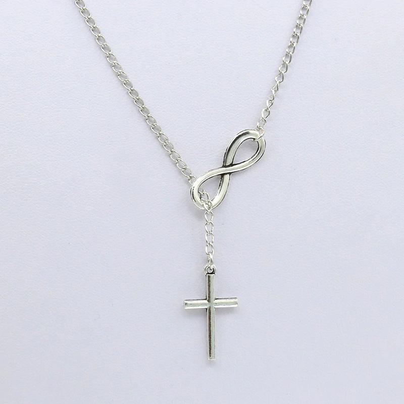 Miniatura Colar Feminino Símbolo Do Infinito Prateado Cruz