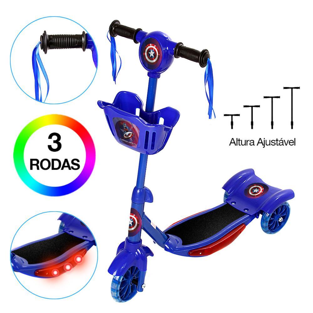 Miniatura Brinquedo Patinete Capitão América Scooter 3 Rodas C Cesta.