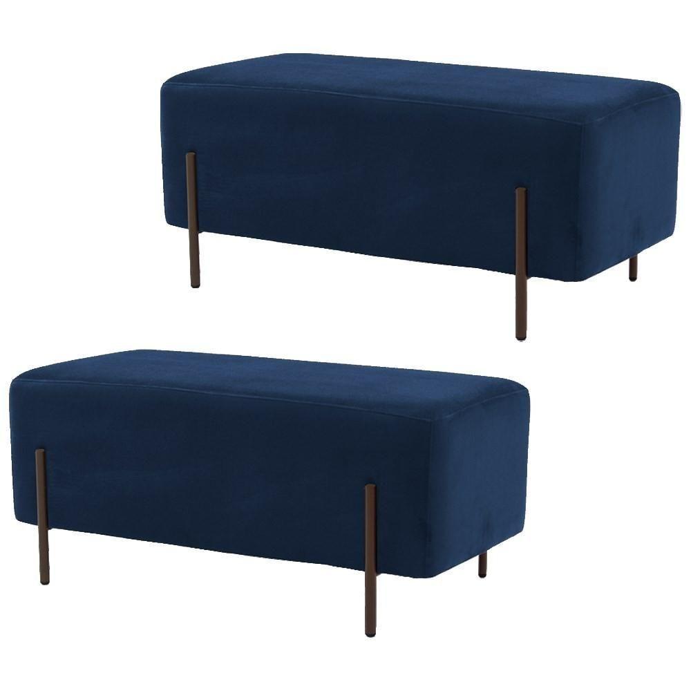 Miniatura Kit 2 Puffs Decorativos 90cm Base Aço Status Azul Marinho
